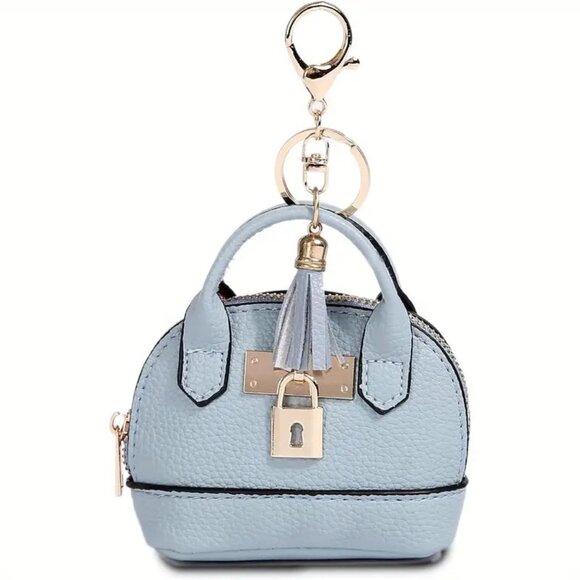 Handbags - Cute Baby Blue Coin Purse Zippered Bag Keychain for money/lipstick/earpods